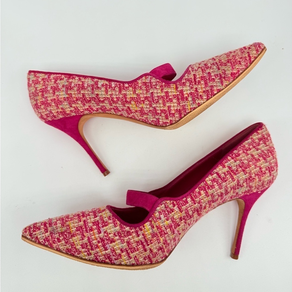 Manolo Blahnik Pink multicolor Tweed Suede Mary Jane Pumps Heels EU 40 - Picture 4 of 7